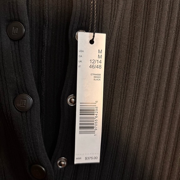 NWT Elie Tahari Black Ribbed Knit Midi Dress Gold Logo Buttons Size M - Picture 7 of 12